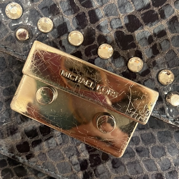 Michael Kors Studded Blue Python Purse with Rhinestones & Chain Strap - Picture 5 of 5